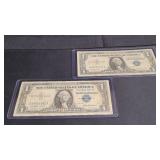 2) 1957 One Dollar Silver Certificate Blue Seal