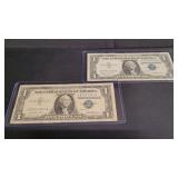 2) 1957 Blue Seal Silver Certificate One Dollar