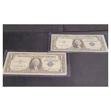 2) 1957 One Dollar Silver Certificate Blue Seal