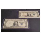 2) 1957 Silver Certificate Blue Seal One Dollar