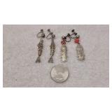 2 Pair of 925 Silver Fish Earrings