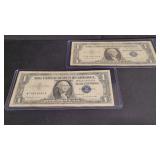 2) 1957 B One Dollar Silver Certificate Blue Seal