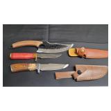 3) Knives, 2- 4' Blades w/ Sheaths, 1- 6' Blade