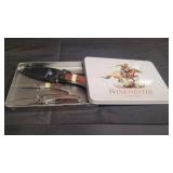 1) 4' Blade w/ Sheath 2) Pocket Knife 3' & 2 1/2'