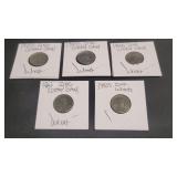 5)  1943 S Zinc Steel Coated Wheat Pennies