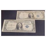 2) One Dollar Silver Certificate Blue Seal 1935