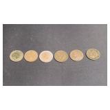 6) Indian Head Pennies -1890, 92, 99, 1905, 06, ??