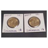 2) 2007 P Uncirculated Sacagawea One Dollar Coins
