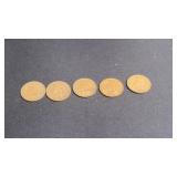 5)  Indian Head Pennies 1891, 92, 97, 03, 05