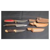 3) Knives w/ Sheath, 3 1/2', 3 1/2', & 3' Blades