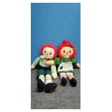 2)  Homemade Raggedy Ann & Andy Style Dolls 17'