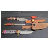 3) Knives w/ Sheath, 3', 3', & 3 1/2' Blades
