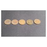 5) Indian Head Pennies 1896, 98, 99, 1901, 04