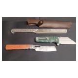3) Knives, 1) 7' w/ Sheath 2) 4' Folding Knives