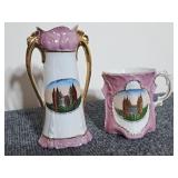 German-Made Porcelain Souvenir Vase & Cup