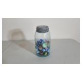 Blue Mason Jar of Vintage Marbles