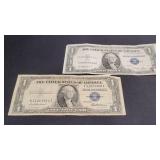 2) 1935 F Silver Certificates Blue Seal One Dollar