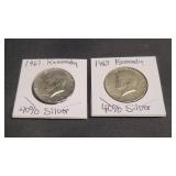 2) 1967 40% Silver Kennedy Half Dollars