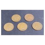 5) 1901 Indian Head Pennies