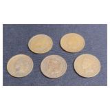 5) 1906 Indain Head Pennies