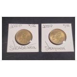 2) 2000 P Sacagawea Dollar Coins