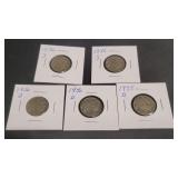 5) Indian/Buffalo Nickels 1935 D, 1936 D, 1936 S