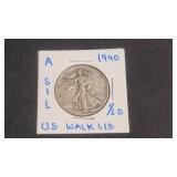 1940 Silver Walking Liberty Half Dollar