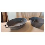 Vintage Speckled Graniteware Bowl, Pan & Handles