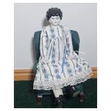 Antique Porcelain China Doll w/Chair