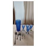 Vintage Cobalt Blue Glasses, Vintage Spoons
