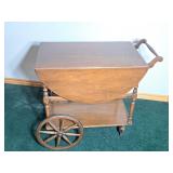 Vintage Wooden Drop-Leaf Tea Cart Trolley