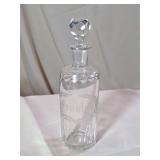 Antique Old Rye Etched Glass Blown Decanter