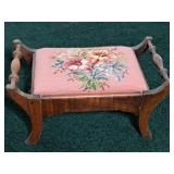 Antique Footstool w/Needlepoint Top