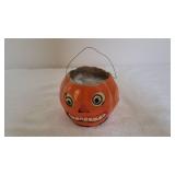 Vintage Orange Paper Mache Candy Pail