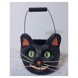 Vintage Paper Mache Black Cat Bucket