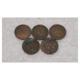 5) Indian Head Pennies 1809, 1896, 1899, 1903, 05