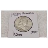 1953 D Silver Franklin Half Dollar