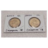 2) 2005 D Sacagawea One Dollar Coins
