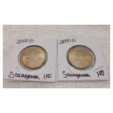 2) 2000 D Sacagawea One Dollar Coins