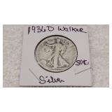 1936 D Walking Liberty Silver Half Dollar