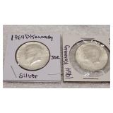 2) 1964 & 1964 D Silver Kennedy Half Dollars