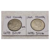 2) 1965 40% Silver Kennedy Half Dollars