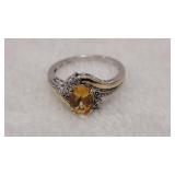 Size 7.5 .925 10k Ring with Citrine Stone