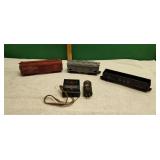 3) Vintage 0 Gauge Train Cars & Whistle