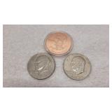 Copper .999 Fine Copper Round & 2) Ike Dollars