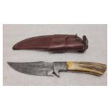 Damascus Blade Knife with Red Duck Sheath