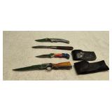 4) Pocket Knives, 2) with Sheaths