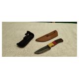 1) Damascus Knife with Sheath and Extra Sheath