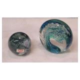 Hand-Blown Glass Paperweight & Moss Agate Sphere