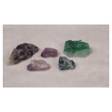 5) Rough Crystals, 2) Emerald, 3)  Amethyst
